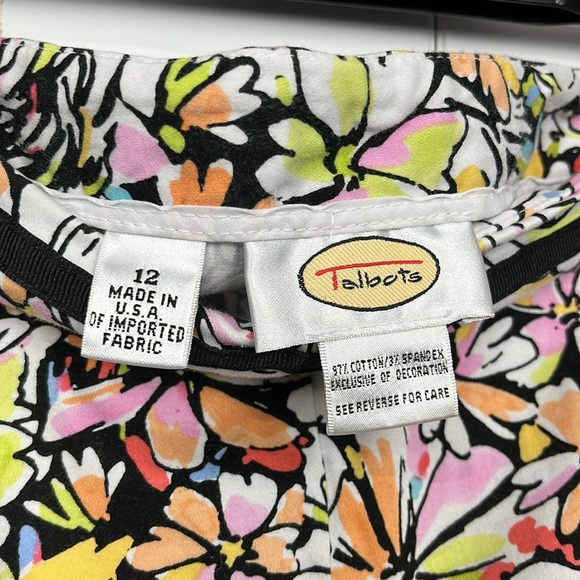 Talbots Womens Pants 12 Black Pink Side Zip Floral Straight Leg Bright Cheerful - Picture 3 of 10